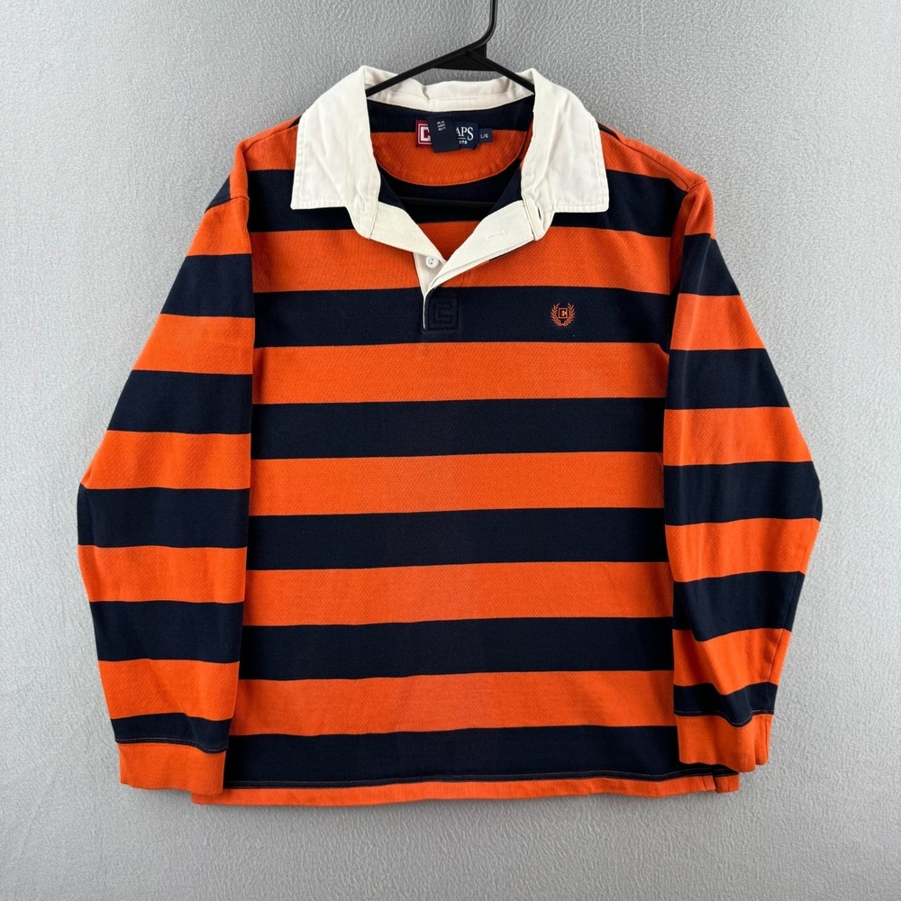 Chaps Rugby Shrit Mens Large Striped Cotton Long Sleeve Polo Preppy Y2K